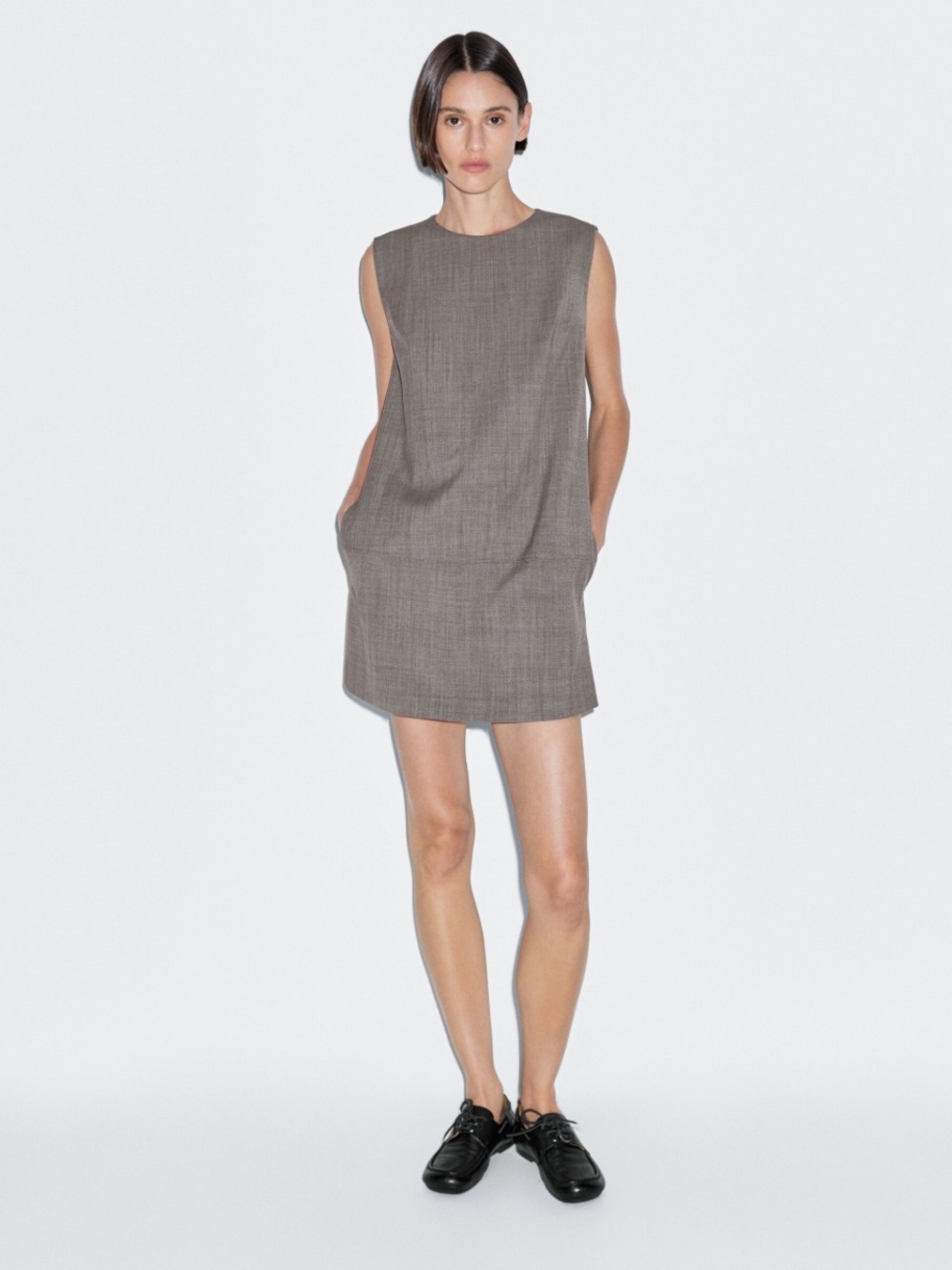 Massimo Dutti Sleeveless Gray Shift mini Dress - wool blend size us 6